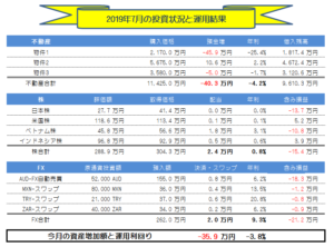 月間-総合投資運用実績(2019年07月)▲35.9万円!
